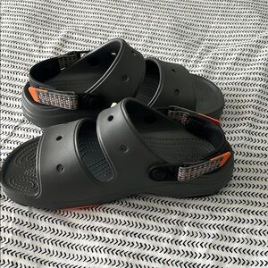 CROCS Black Sandals with Orange Highlights,